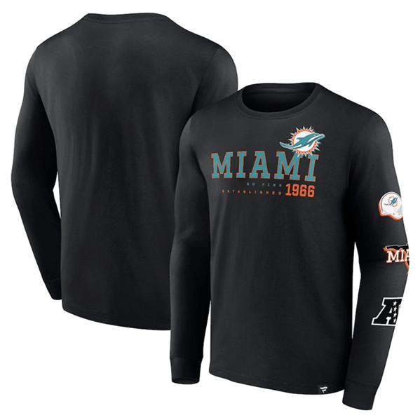 Men's Miami Dolphins Black High Whip Pitcher Long Sleeve T-Shirt
